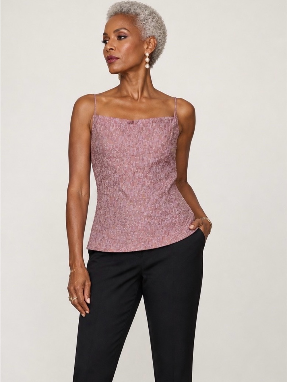 Carmen Marc Valvo Mauve Pink Textured Blouse